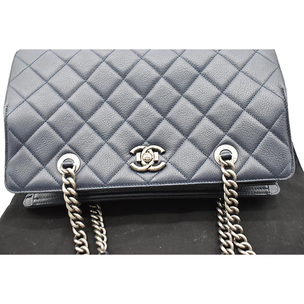 Chanel City Rock Quilted Leather Shopping Tote Bag Blue
