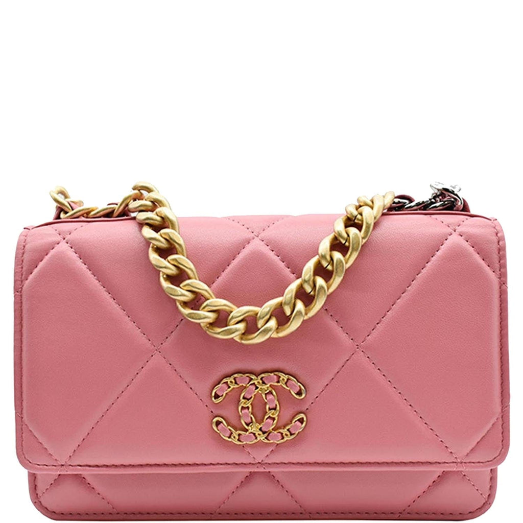 Chanel 19 CC WOC Leather Wallet On Chain Crossbody Bag Pink