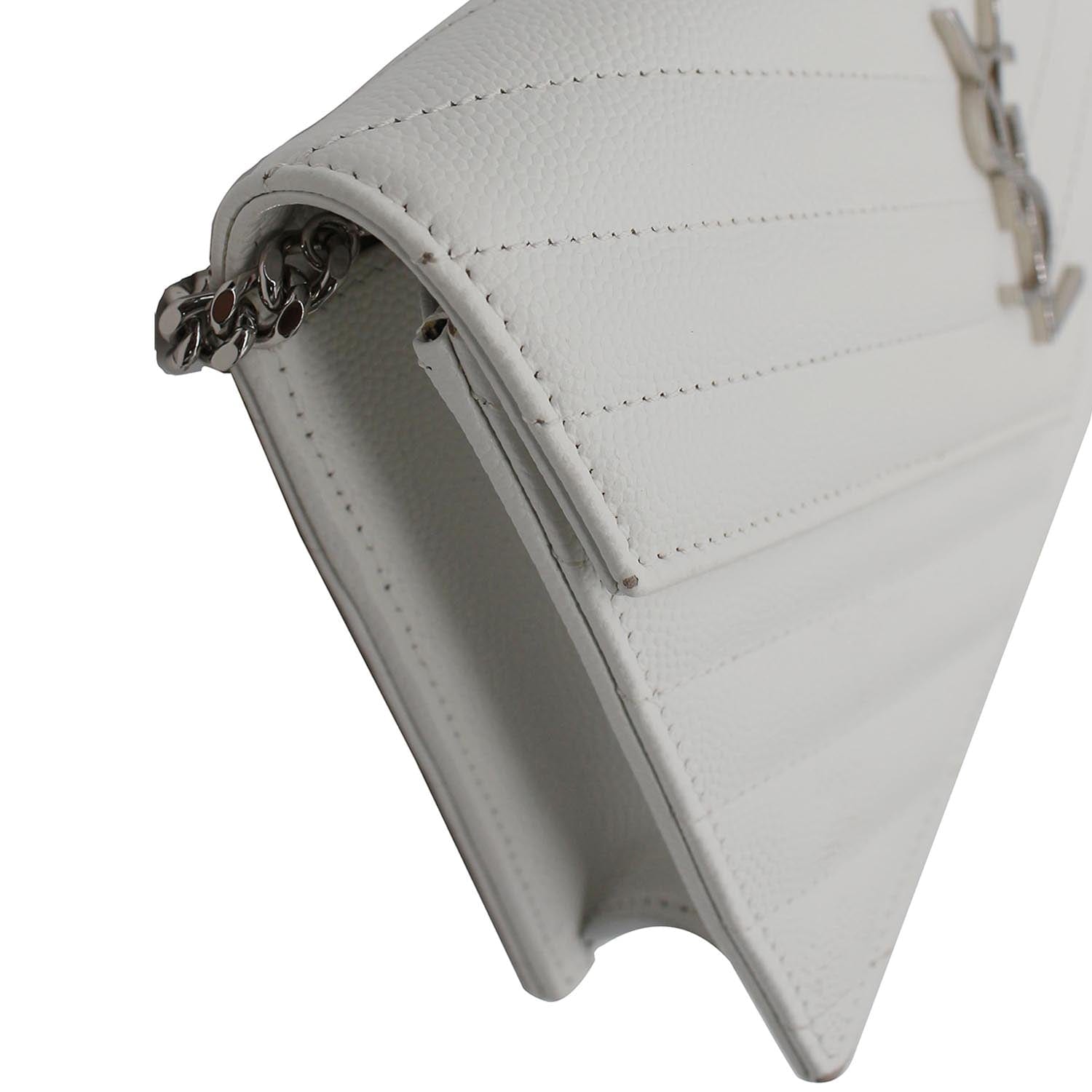 YVES SAINT LAURENT Monogram Grain De Poudre Chain Wallet White