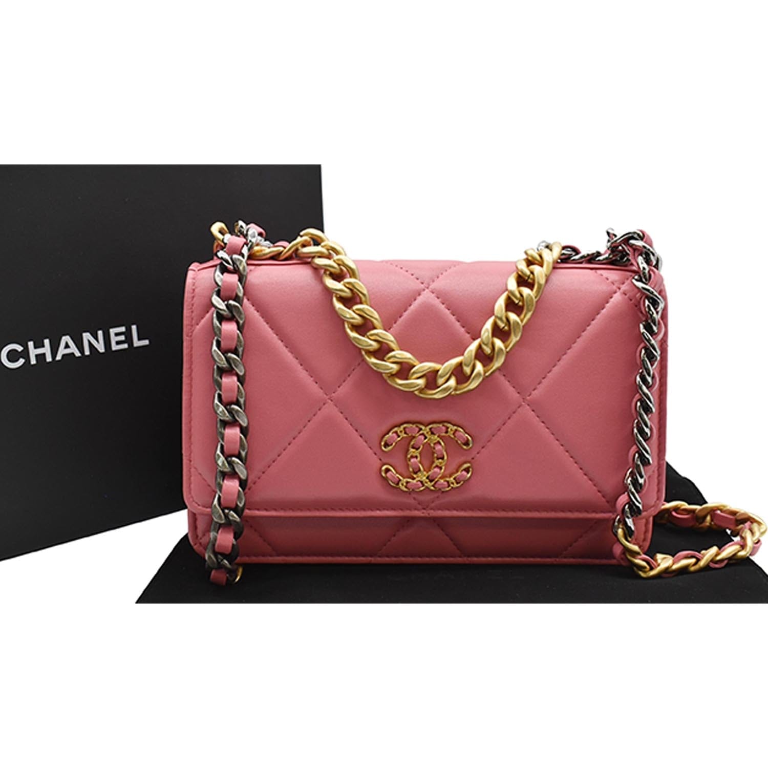 Chanel 19 CC WOC Leather Wallet On Chain Crossbody Bag Pink