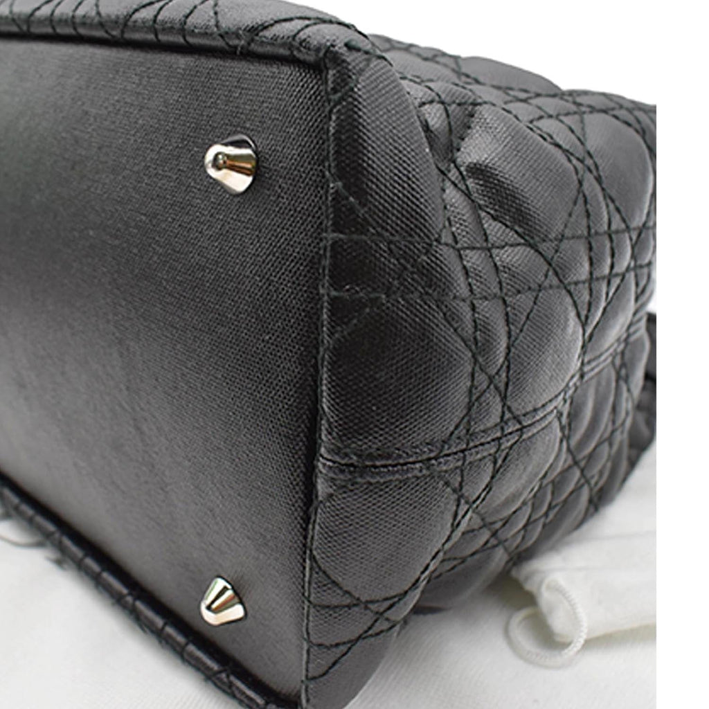 CHRISTIAN DIOR Panarea Quilted Cannage Rosato Canvas Tote Bag Black