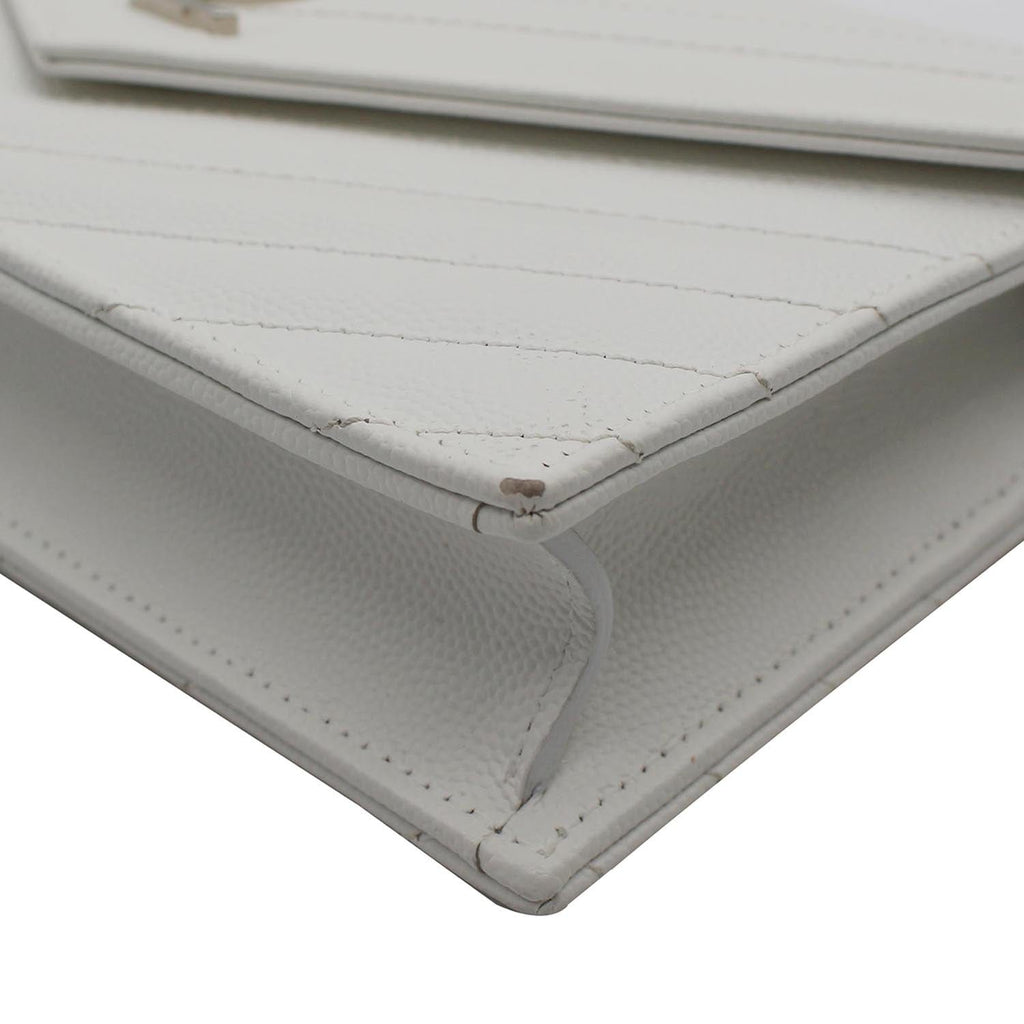 YVES SAINT LAURENT Monogram Grain De Poudre Chain Wallet White