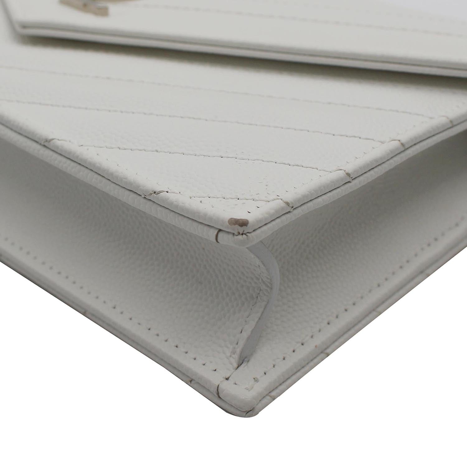 YVES SAINT LAURENT Monogram Grain De Poudre Chain Wallet White