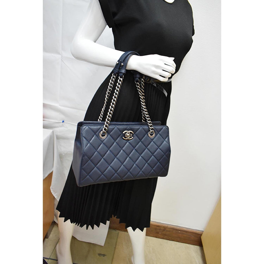 Chanel City Rock Quilted Leather Shopping Tote Bag Blue