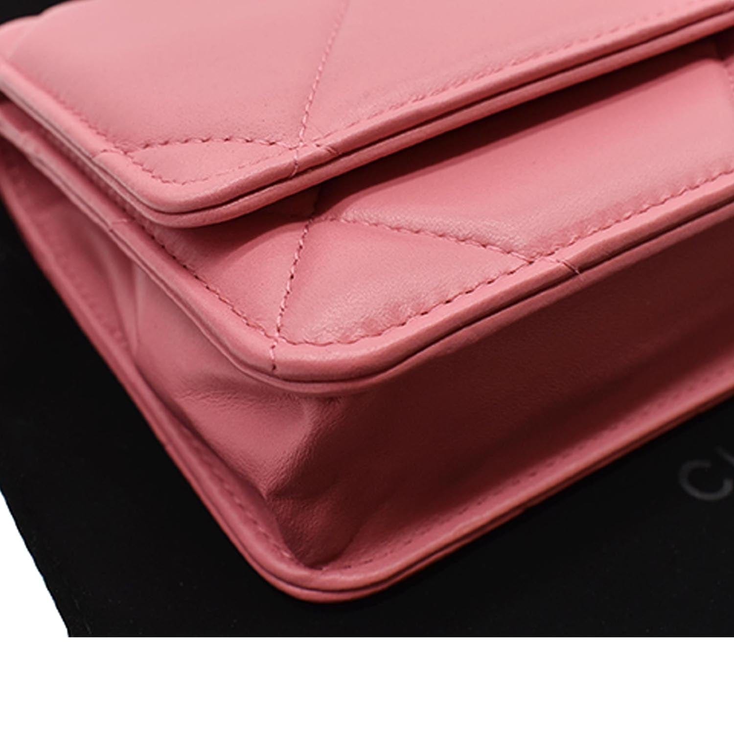 Chanel 19 CC WOC Leather Wallet On Chain Crossbody Bag Pink