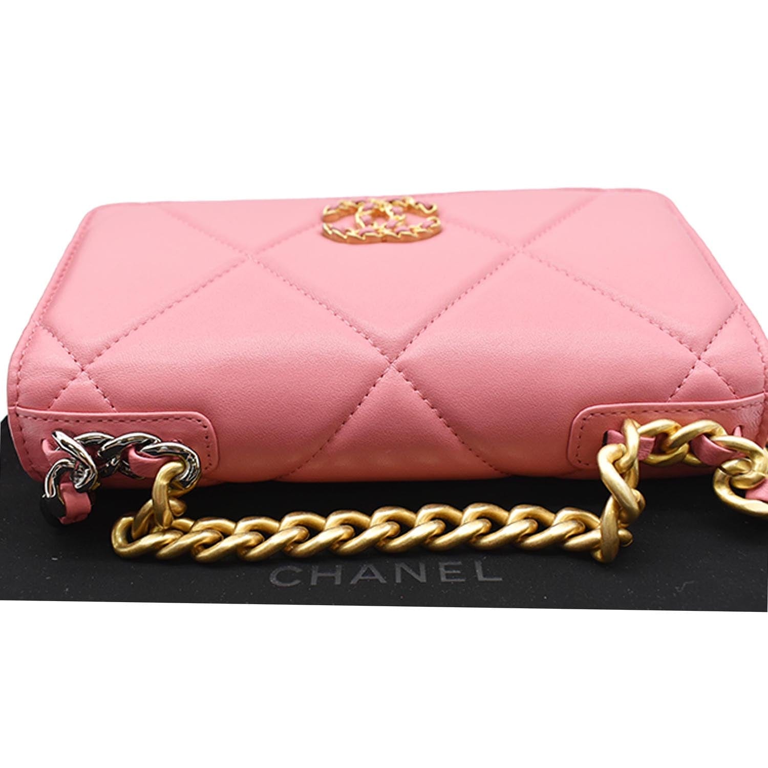 Chanel 19 CC WOC Leather Wallet On Chain Crossbody Bag Pink
