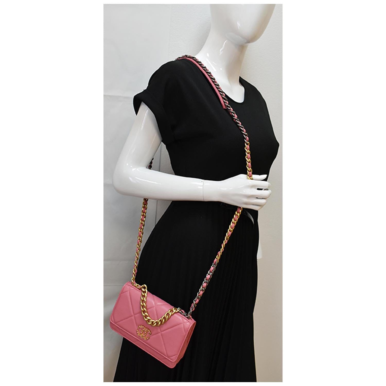 Chanel 19 CC WOC Leather Wallet On Chain Crossbody Bag Pink