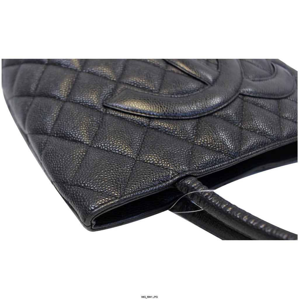 Chanel Medallion Quilted Caviar Leather Leather Tote Bag Black