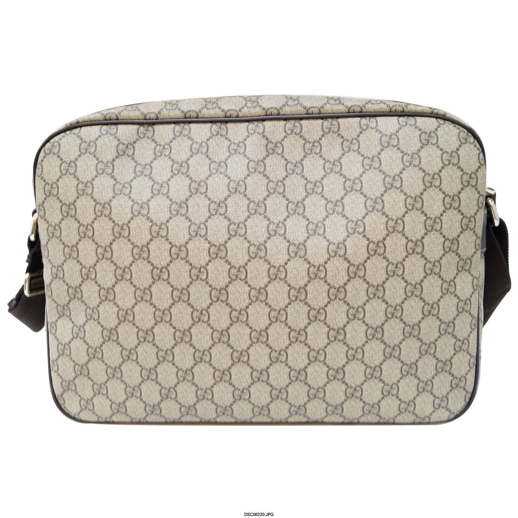 GUCCI Men's Beige/Ebony Gucci  Plus Coated Canvas Messenger Crossbody Bag 211107