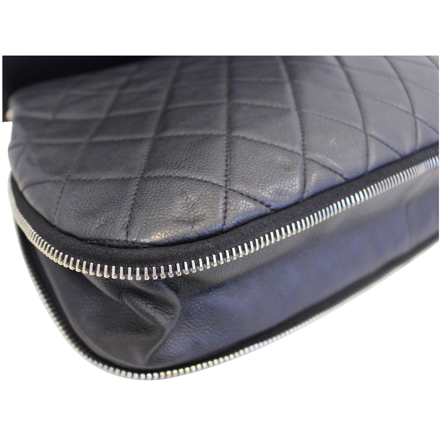 Chanel Black Quilted Caviar Leather Leather Zip Around Tote Bag