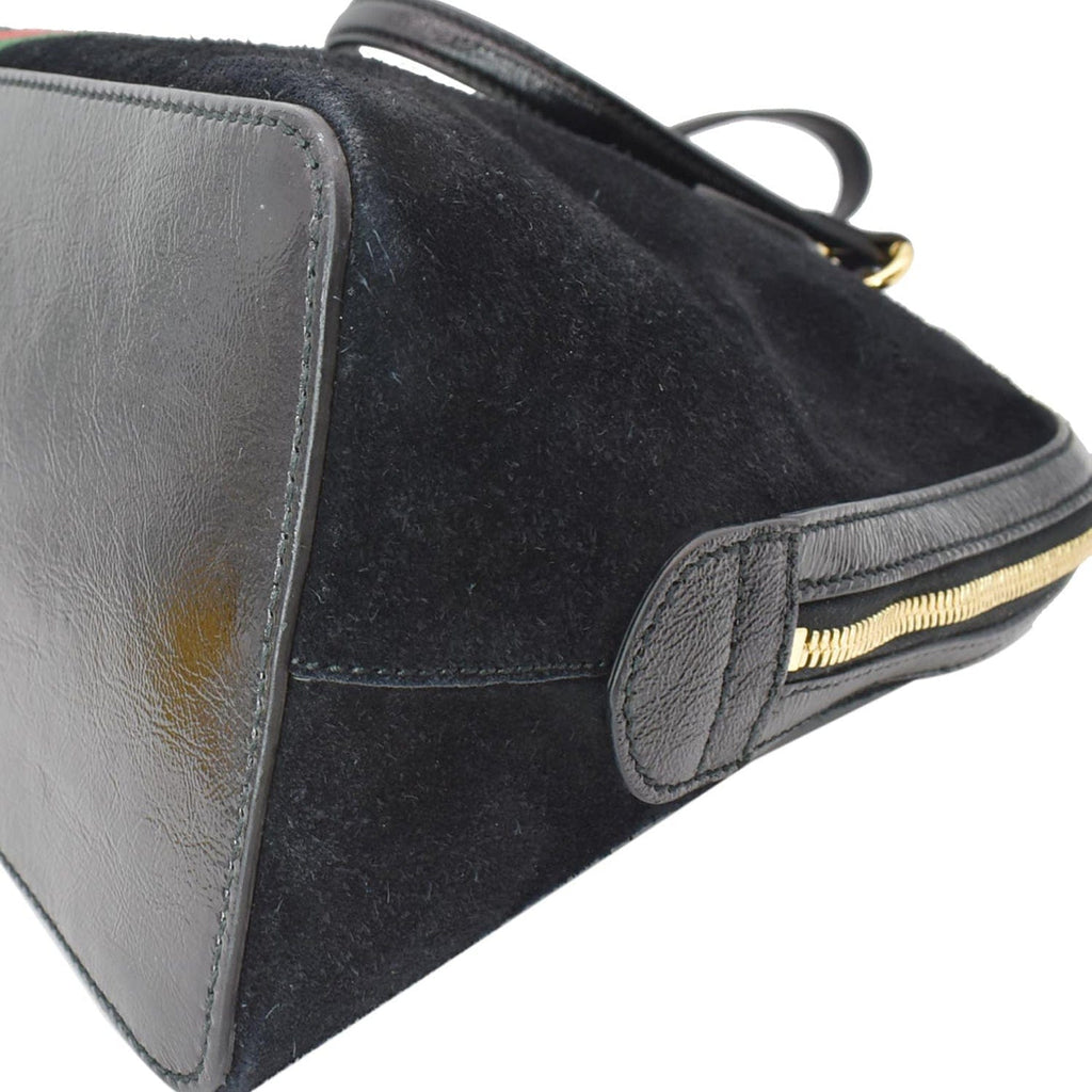 GUCCI Ophidia Gucci Suede Web Top Handle Crossbody Bag Black 524533
