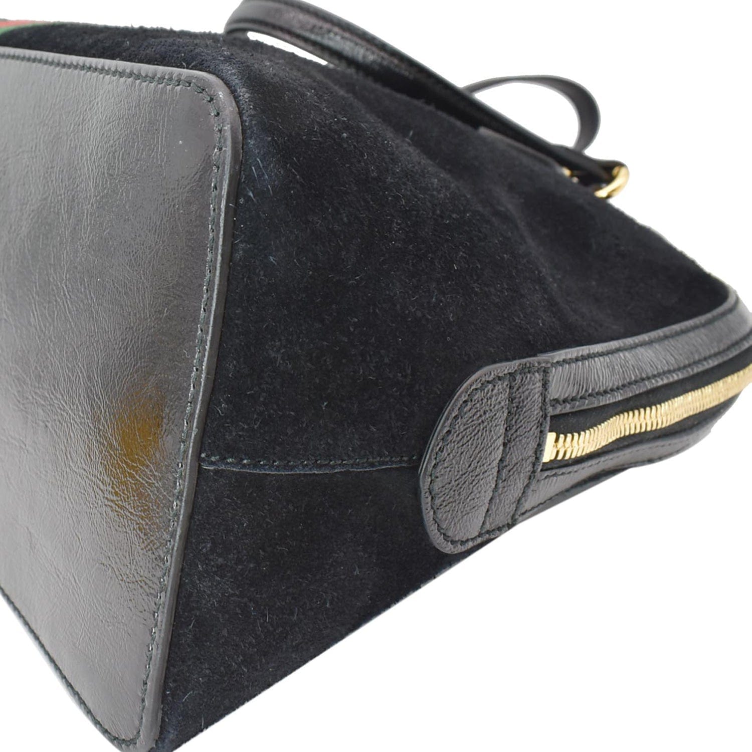 GUCCI Ophidia Gucci Suede Web Top Handle Crossbody Bag Black 524533