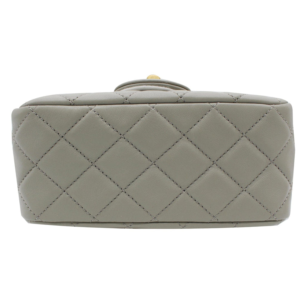 Chanel CC Pearl Crush Mini Flap Quilted  Leather Shoulder Bag Light Grey