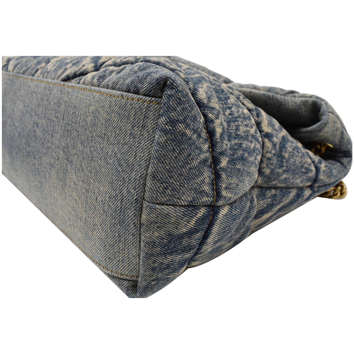 YVES SAINT LAURENT  Puffer Medium Denim Canvas Shoulder Bag Blue