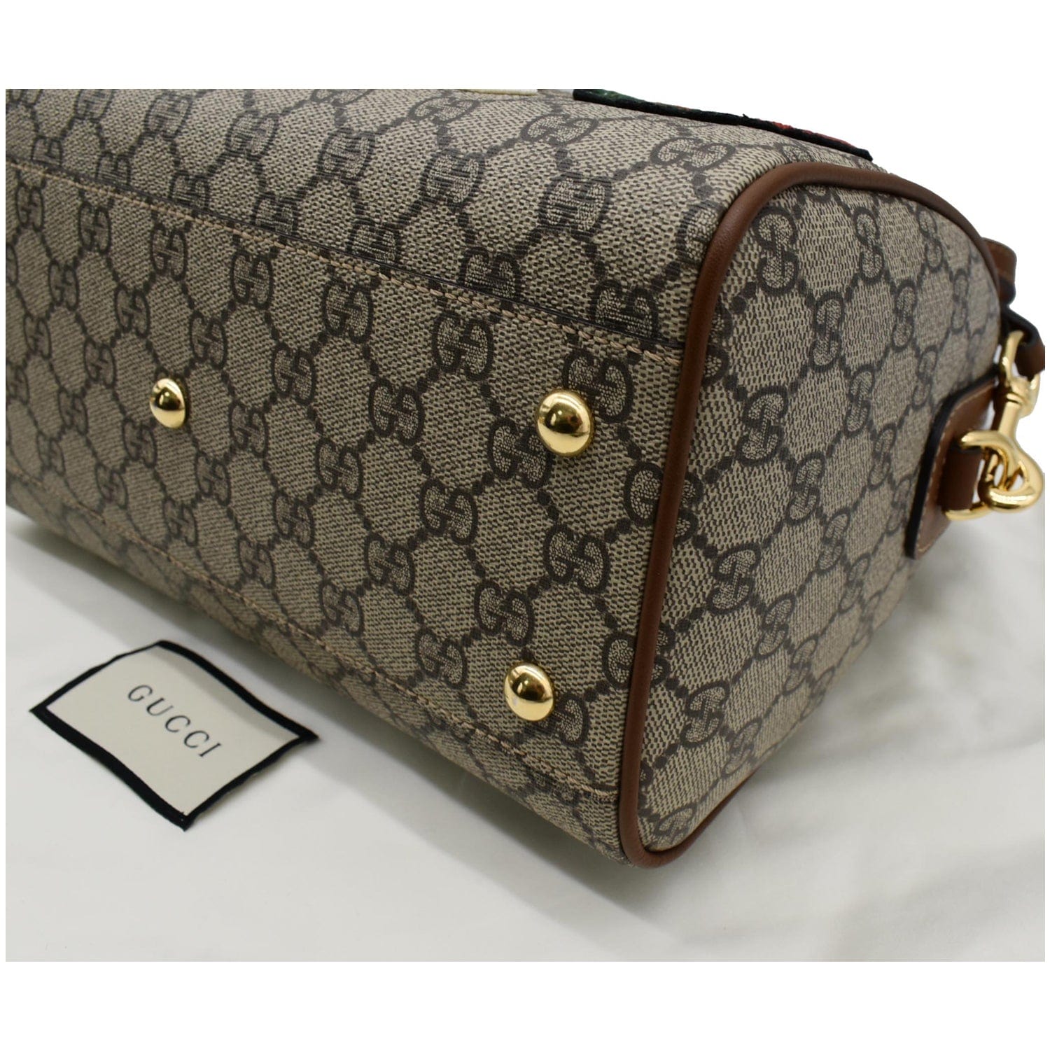 GUCCI Blind for Love Embroidered Gucci Supreme Canvas Boston Bag Maple Brown 409529