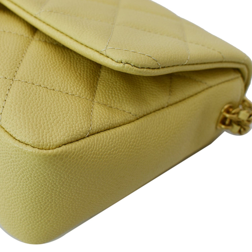 Chanel Melody Flap Small Quilted Caviar Leather Shoulder Bag Yellow