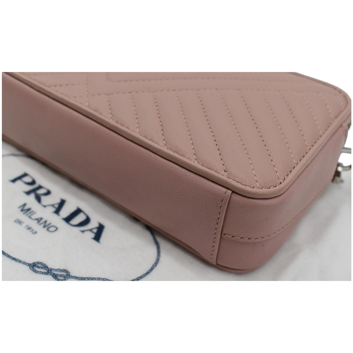 PRADA Nappa Mini Impunture Bandoliera Chain Leather Crossbody Bag Orchidea