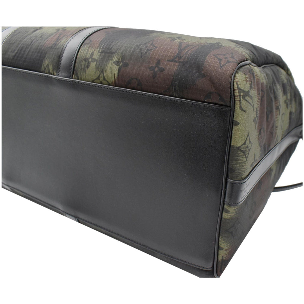 LOUIS VUITTON Keepall 50 Bandouliere Camouflage Nylon Monogram Travel Bag Black
