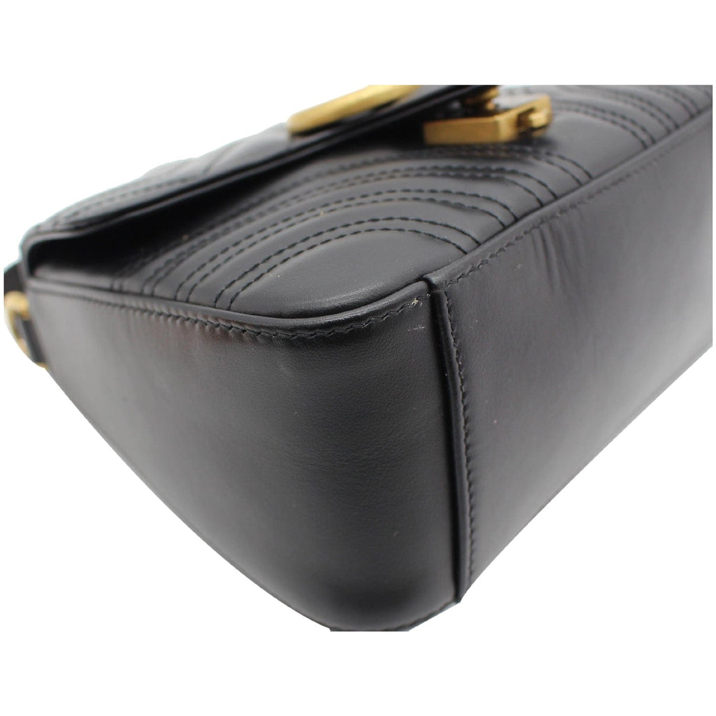 GUCCI Gucci Marmont Mini Leather Top Handle Shoulder Bag Black 547260
