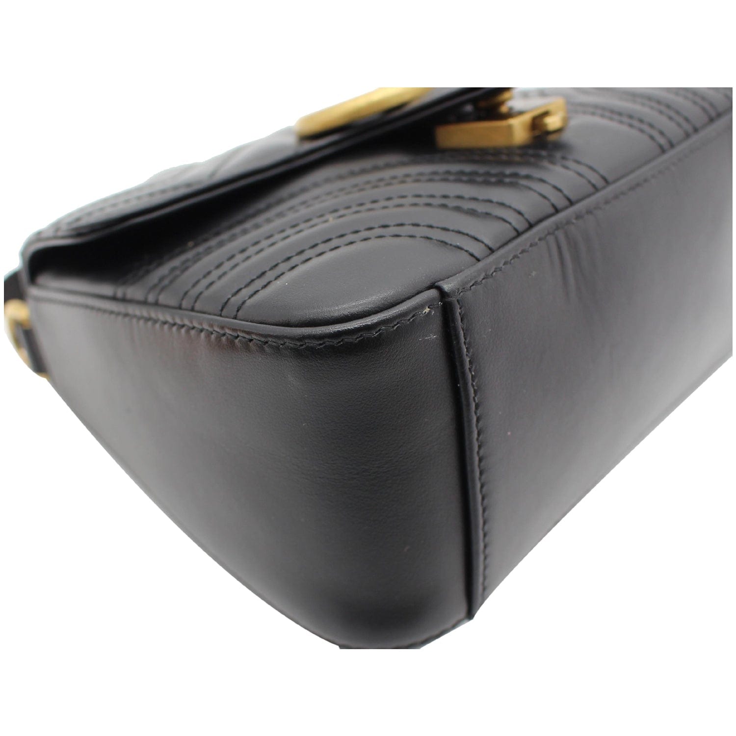 GUCCI Gucci Marmont Mini Leather Top Handle Shoulder Bag Black 547260