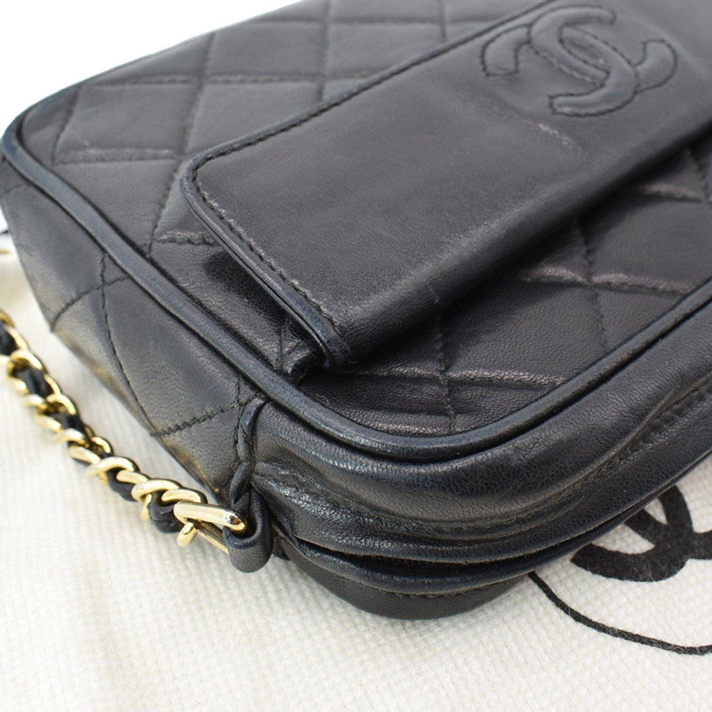 Chanel   Leather Camera Shoulder Bag Black