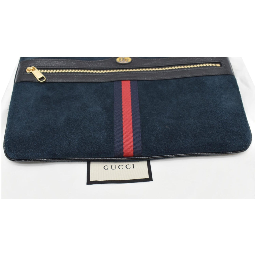 GUCCI Ophidia Gucci Suede Leather Pouch Clutch Bag Navy Blue 517551