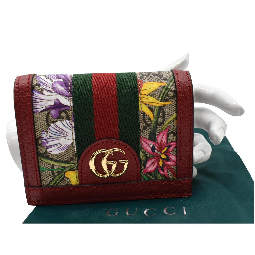 GUCCI Ophidia Flora Gucci Supreme Canvas Card Case Wallet Red 523155