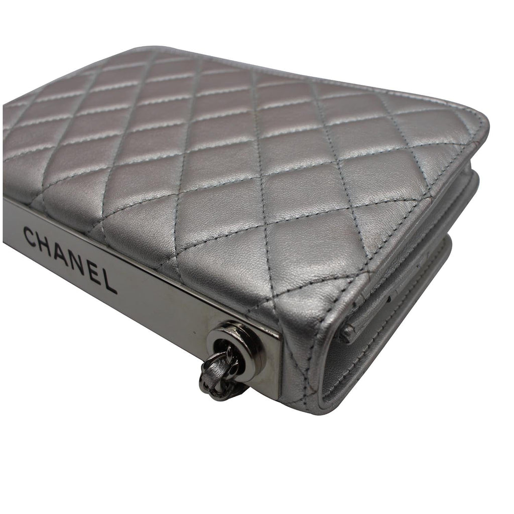 Chanel Trendy CC Quilted Leather Wallet on Chain Crossbody Bag Silver