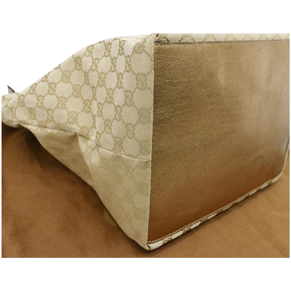 GUCCI Sherry Gucci Canvas Leather Tote Bag Beige 131231
