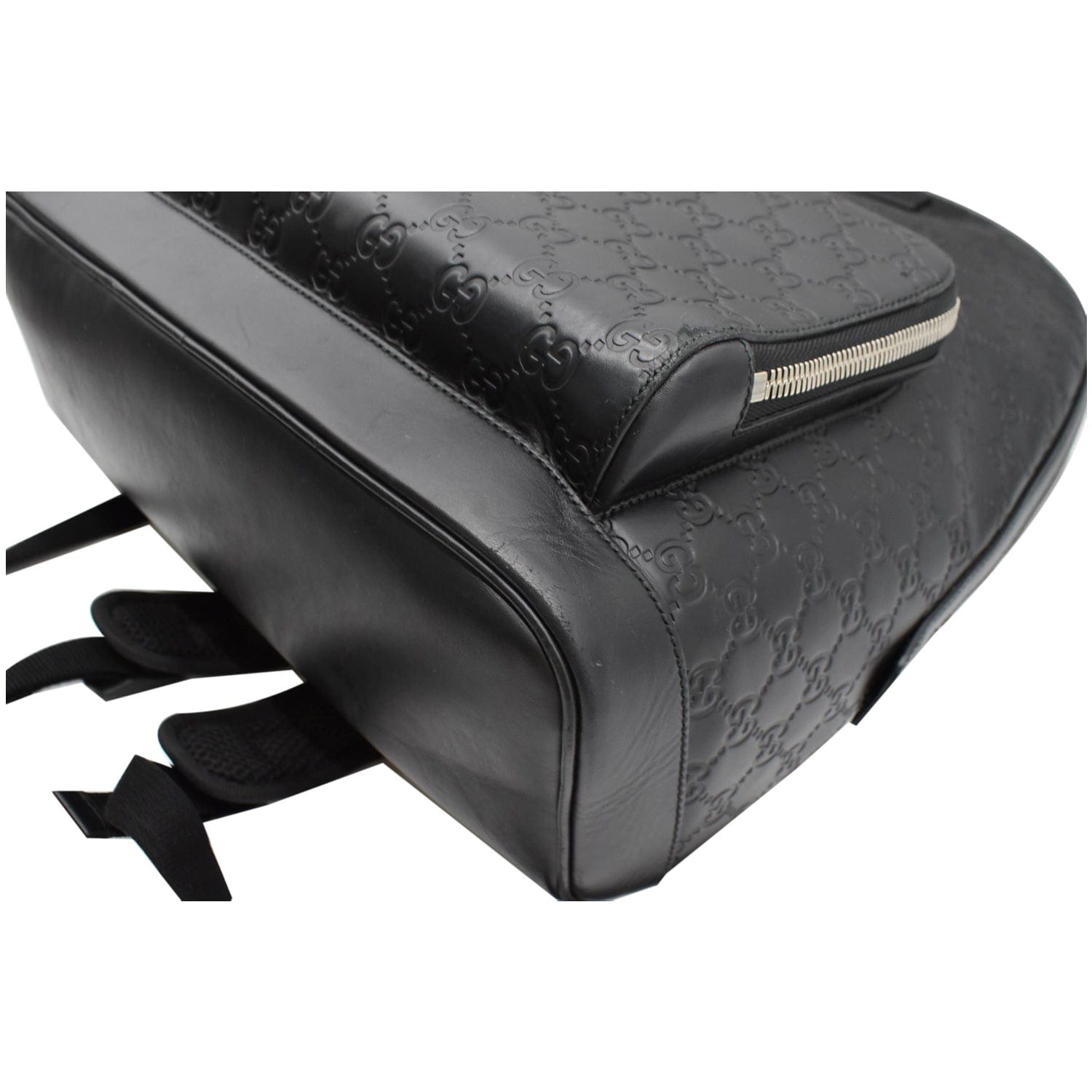 GUCCI Gucci Signature Leather Backpack Bag Black 406370
