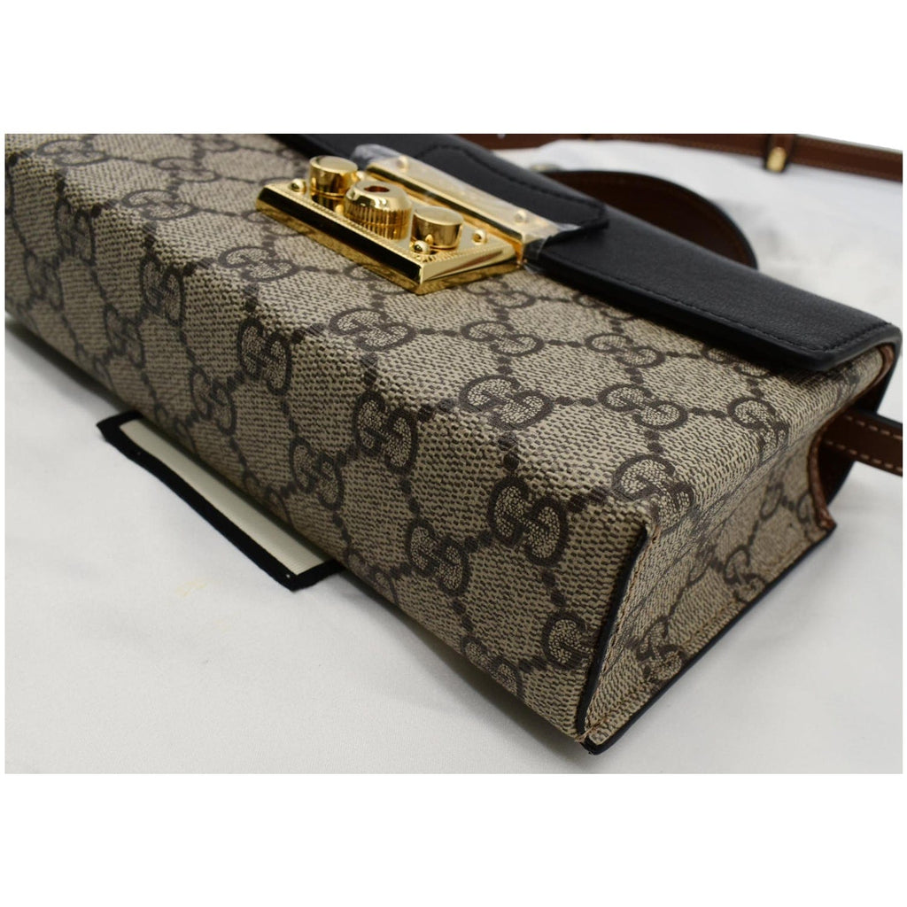 GUCCI Padlock Mini Gucci Supreme Canvas Top Handle Crossbody Bag Beige 652683