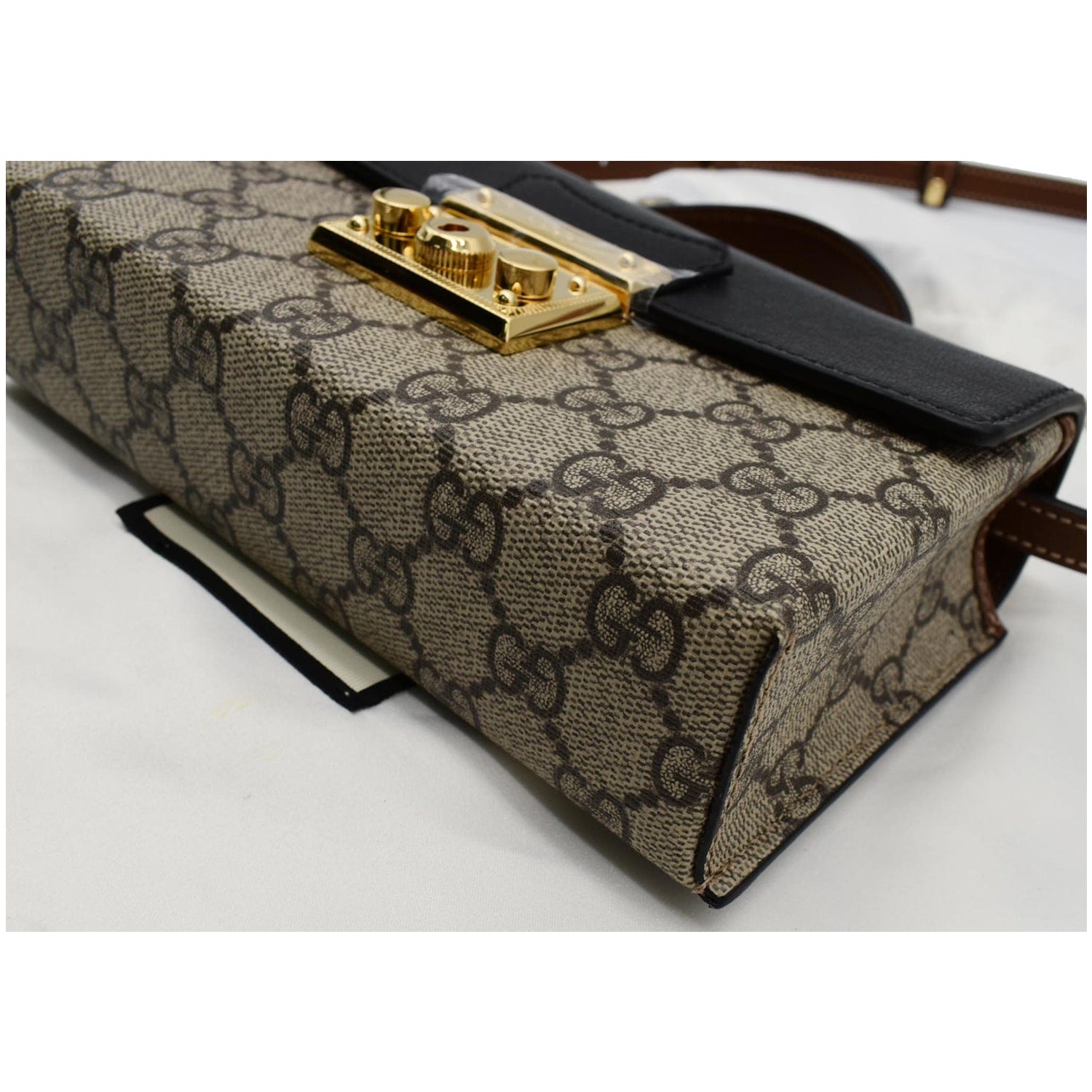 GUCCI Padlock Mini Gucci Supreme Canvas Top Handle Crossbody Bag Beige 652683