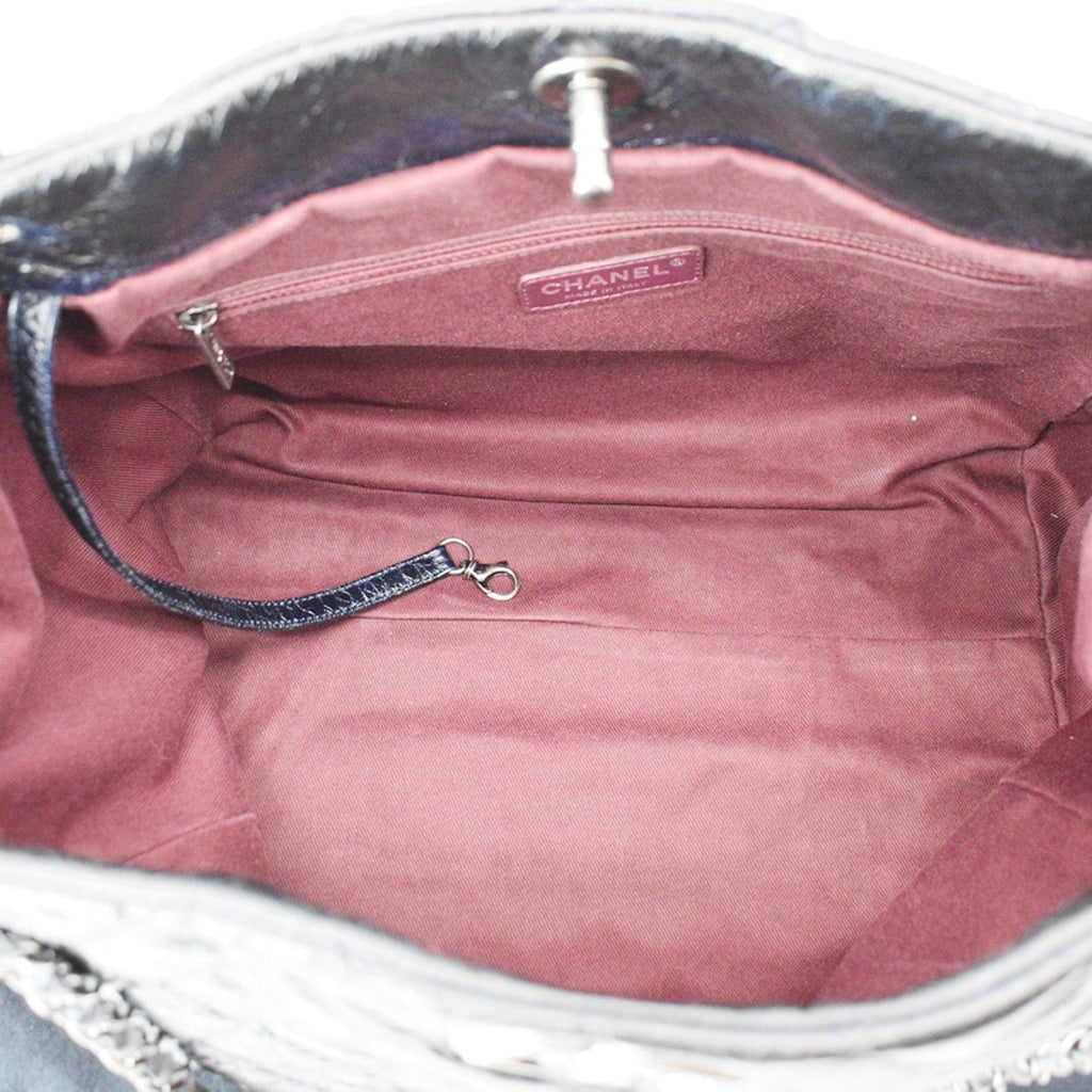 Chanel Glazed Aged  Distressed Tote Shoulder Bag Blue
