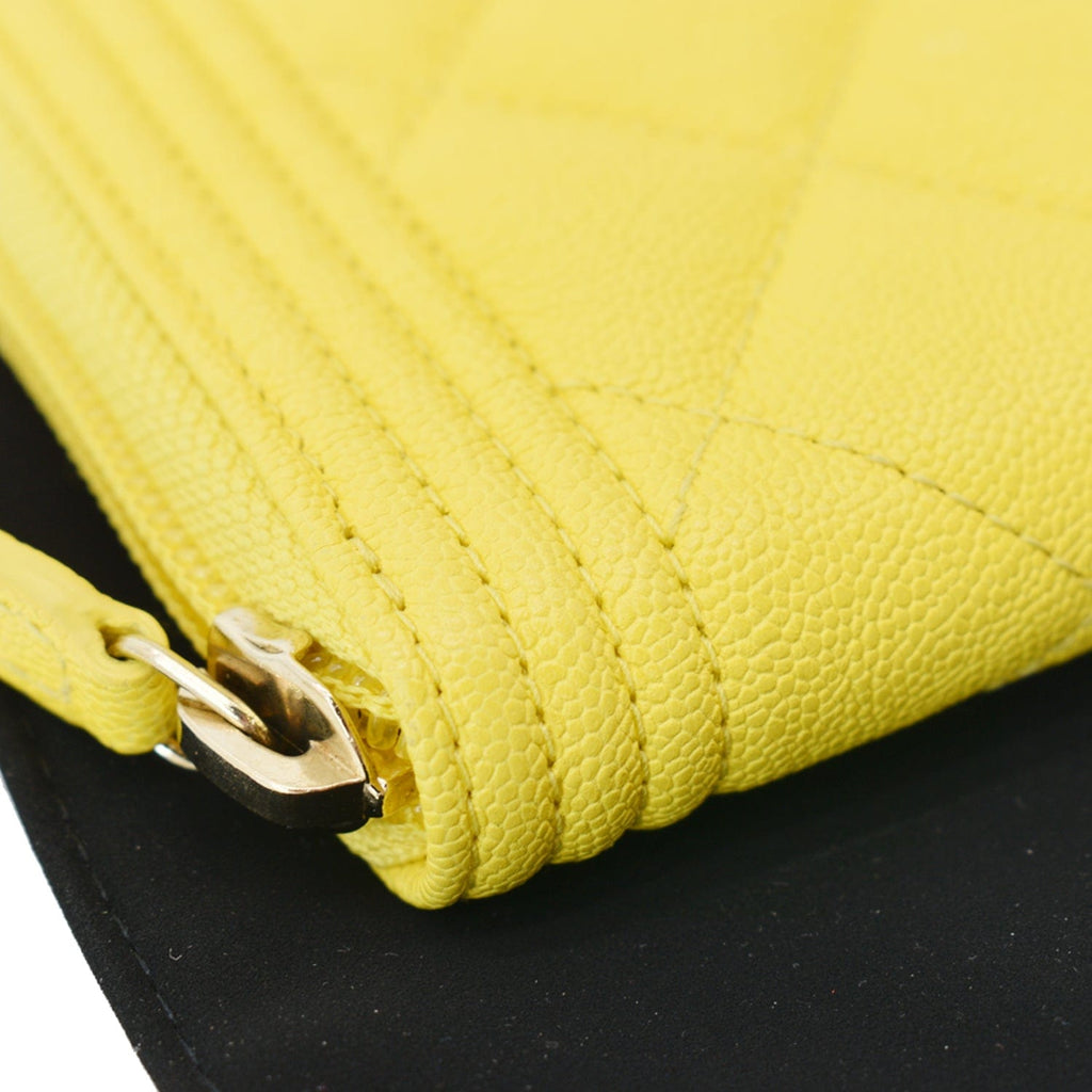 Chanel Boy Caviar Quilted Zip Around Wallet Yellow