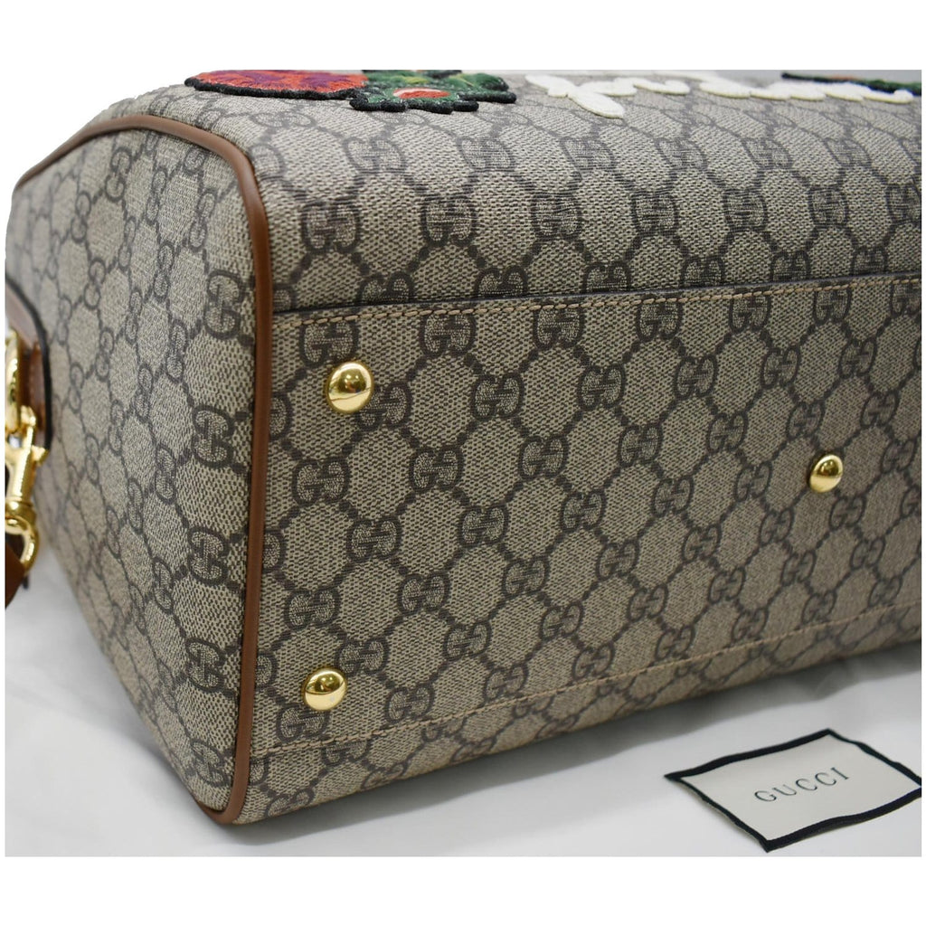 GUCCI Blind for Love Embroidered Gucci Supreme Canvas Boston Bag Maple Brown 409527