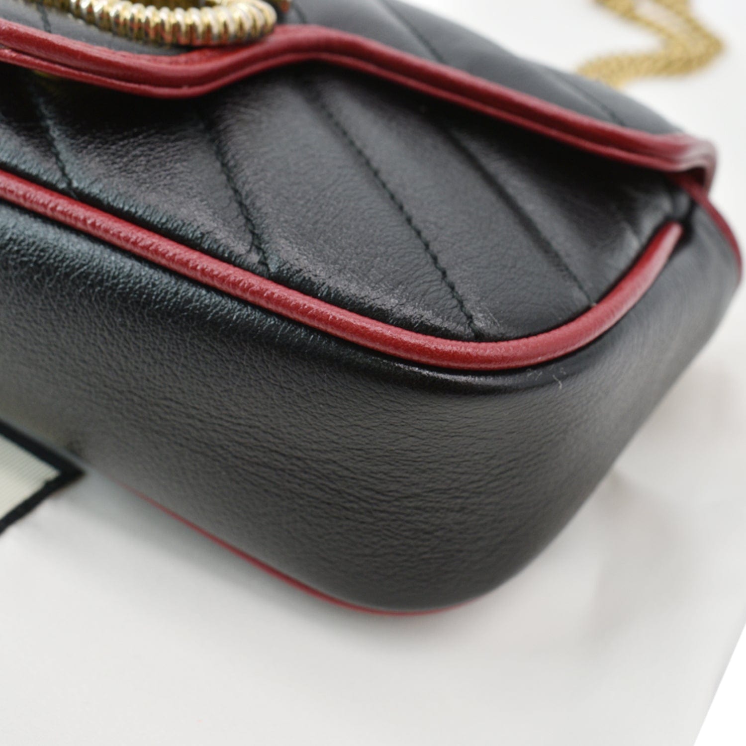 GUCCI Gucci Marmont Mini MatelassÃ© Leather Shoulder Crossbody Bag Black/Cerise 574969