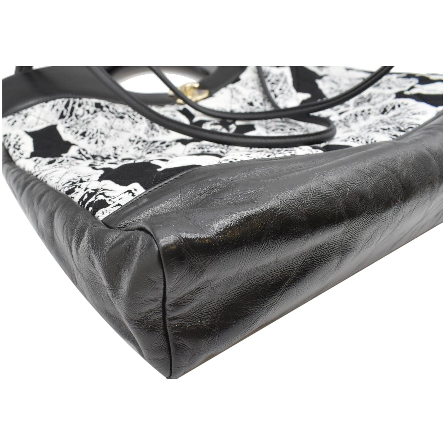 Chanel 31 Printed Cotton Leather Shopping Shoulder Bag Black