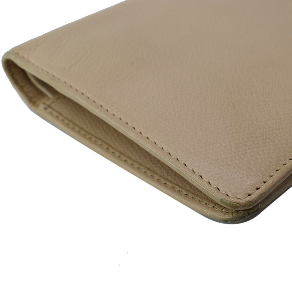 Chanel Long Coco Button Bi-Fold Caviar Leather Wallet Beige