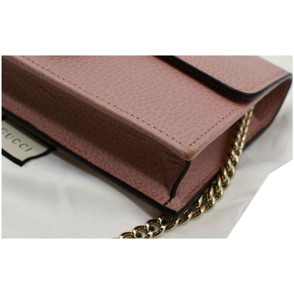 GUCCI Dollar Interlocking G  Leather Chain Wallet Crossbody Bag Soft Pink 510314