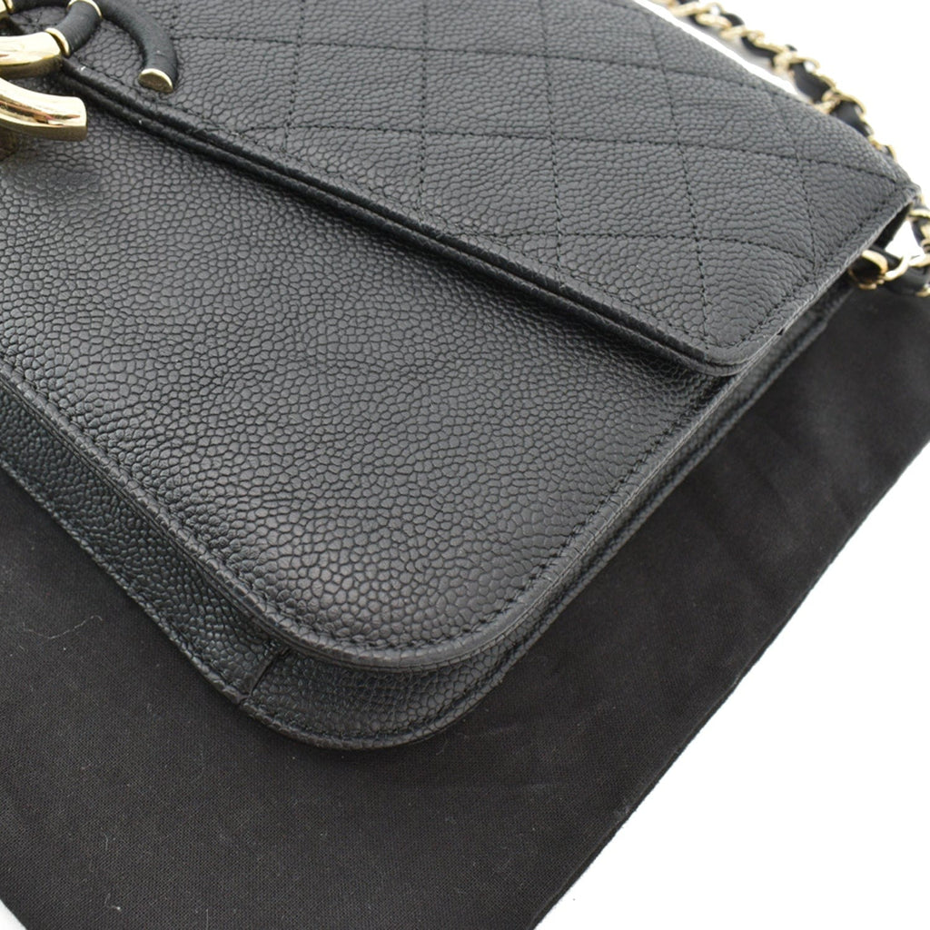 Chanel Thread Around Caviar Leather Chain Flap Crossbody Bag Black