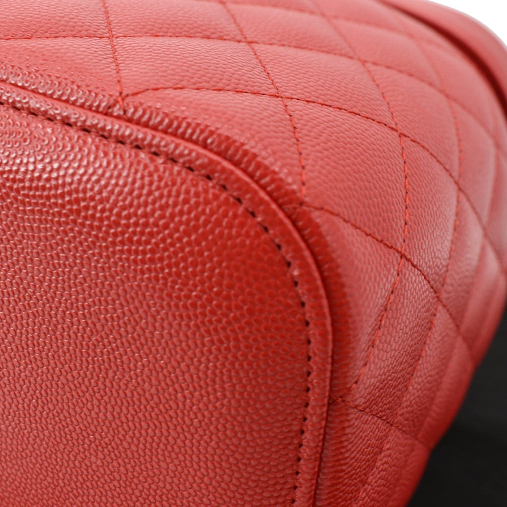 Chanel Caviar Leather Quilted Large Cosmetic Vanity Pouch Red
