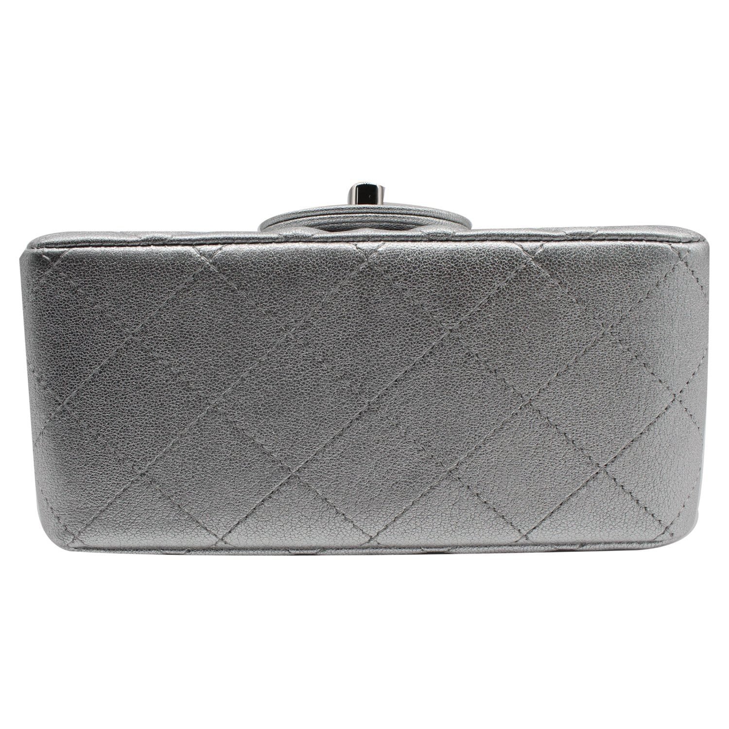 Chanel Mini Square Flap Quilted Leather Shoulder Bag Metallic Silver