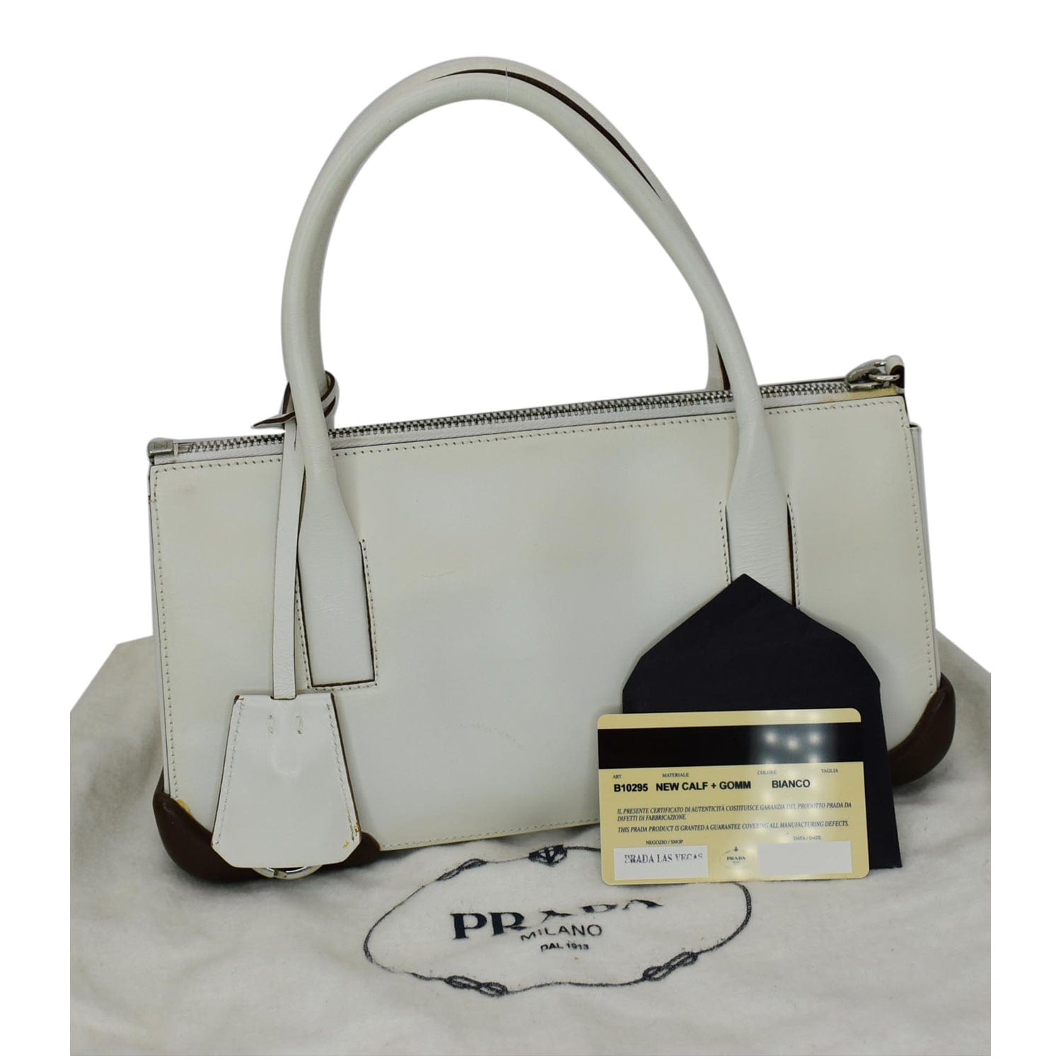 PRADA Leather Top Handle Bag White