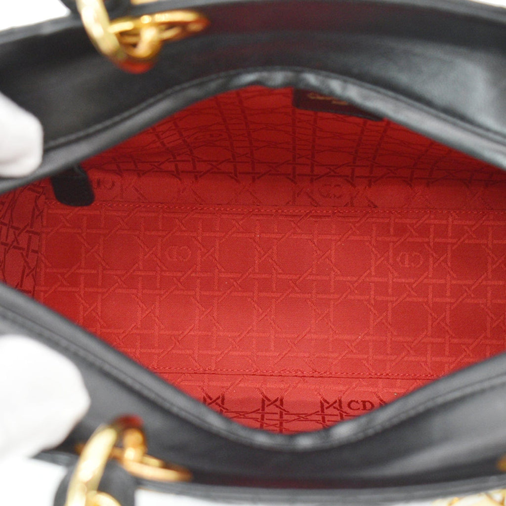 CHRISTIAN DIOR Large Lady Dior Cannage  Shoulder Bag Black