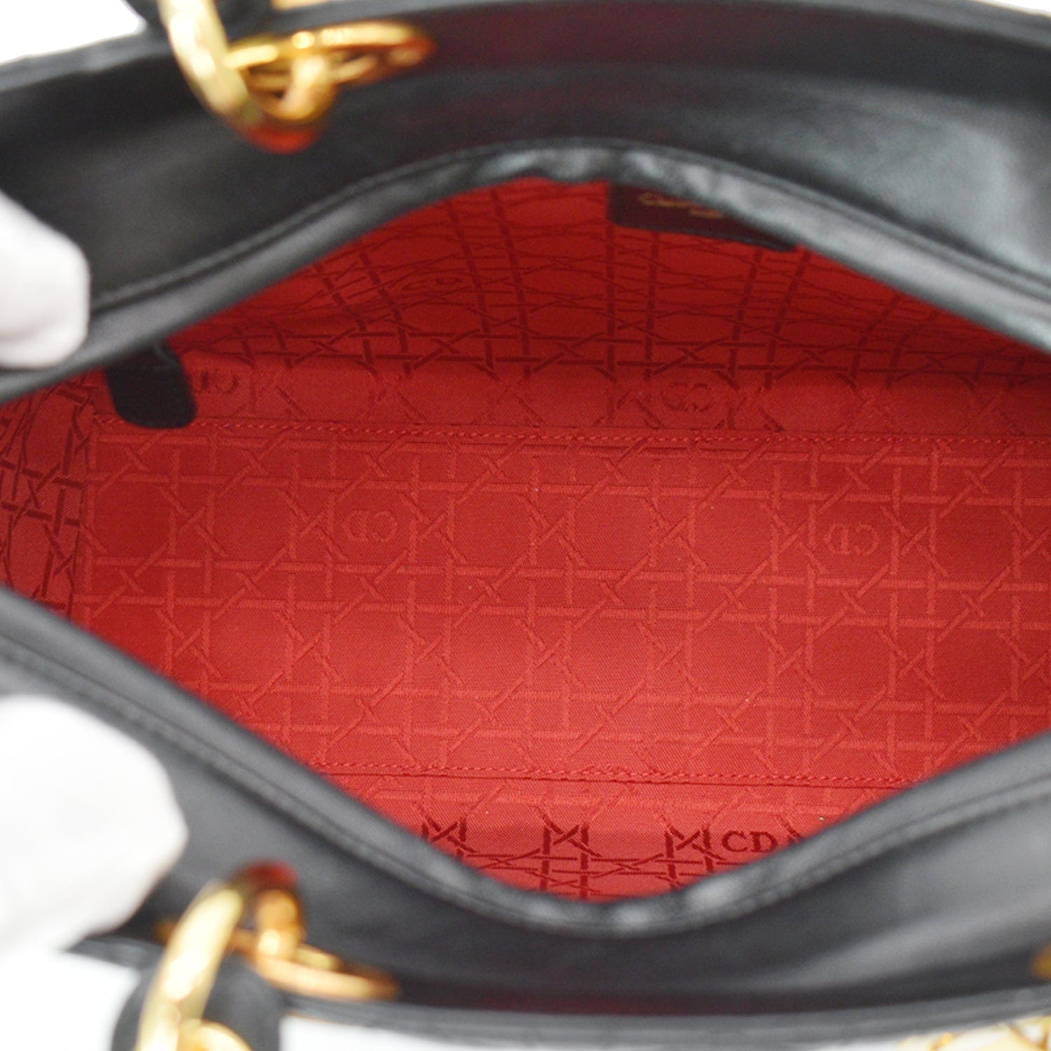 CHRISTIAN DIOR Large Lady Dior Cannage  Shoulder Bag Black