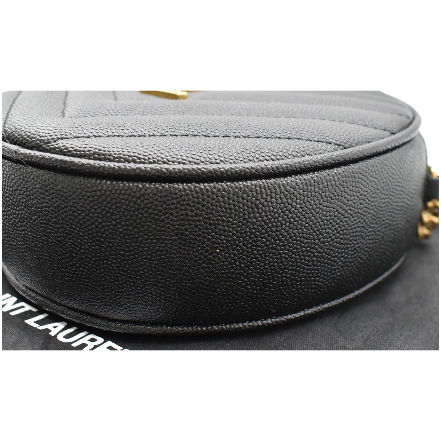 YVES SAINT LAURENT Vinyle Round Chevron Leather Camera Crossbody Bag Black