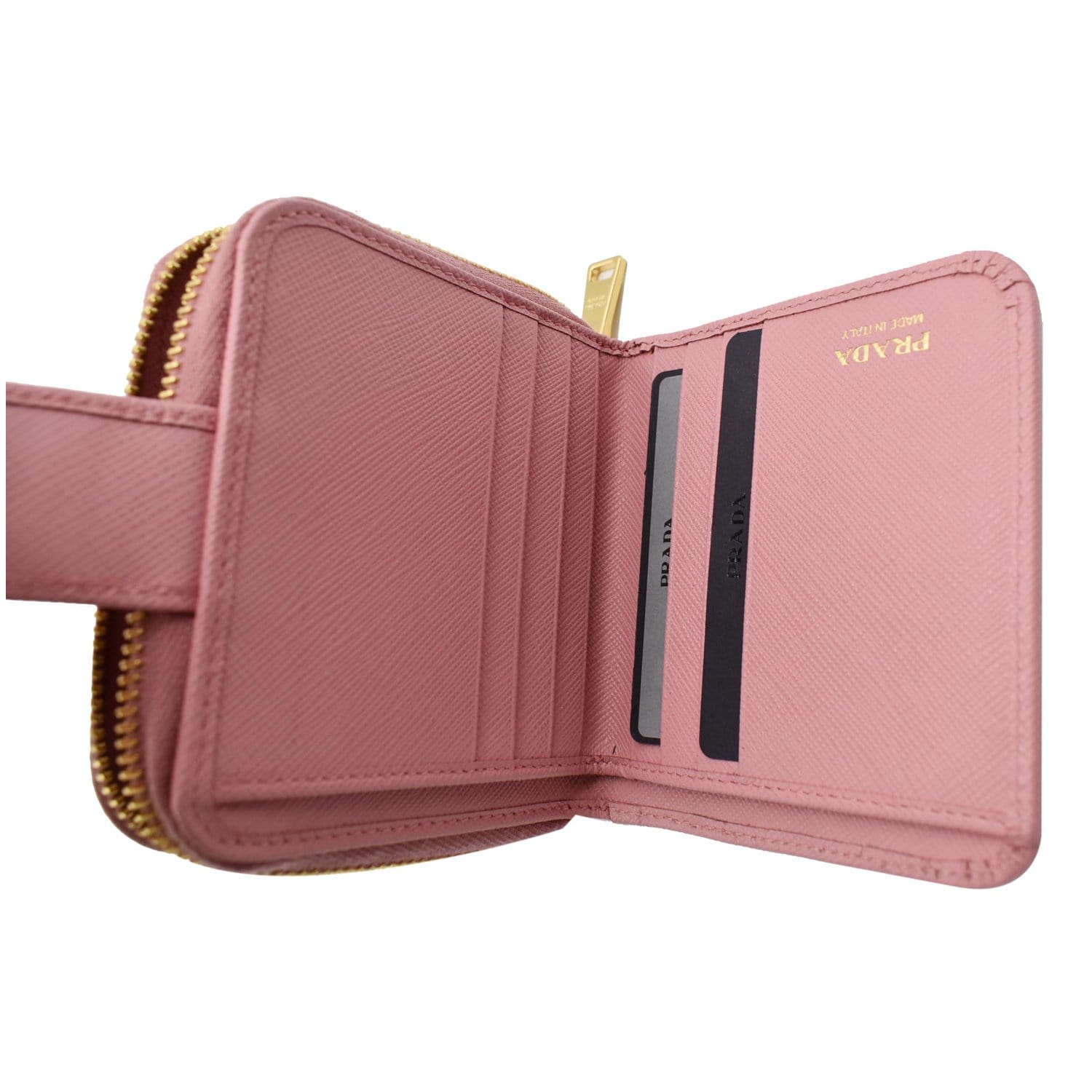PRADA Small Saffiano Leather Zip Around Wallet Pink