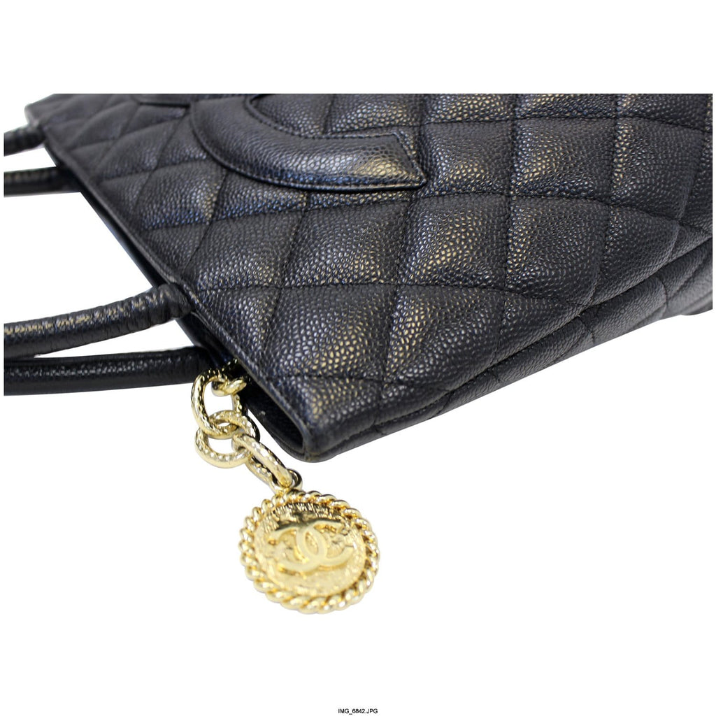 Chanel Medallion Quilted Caviar Leather Leather Tote Bag Black