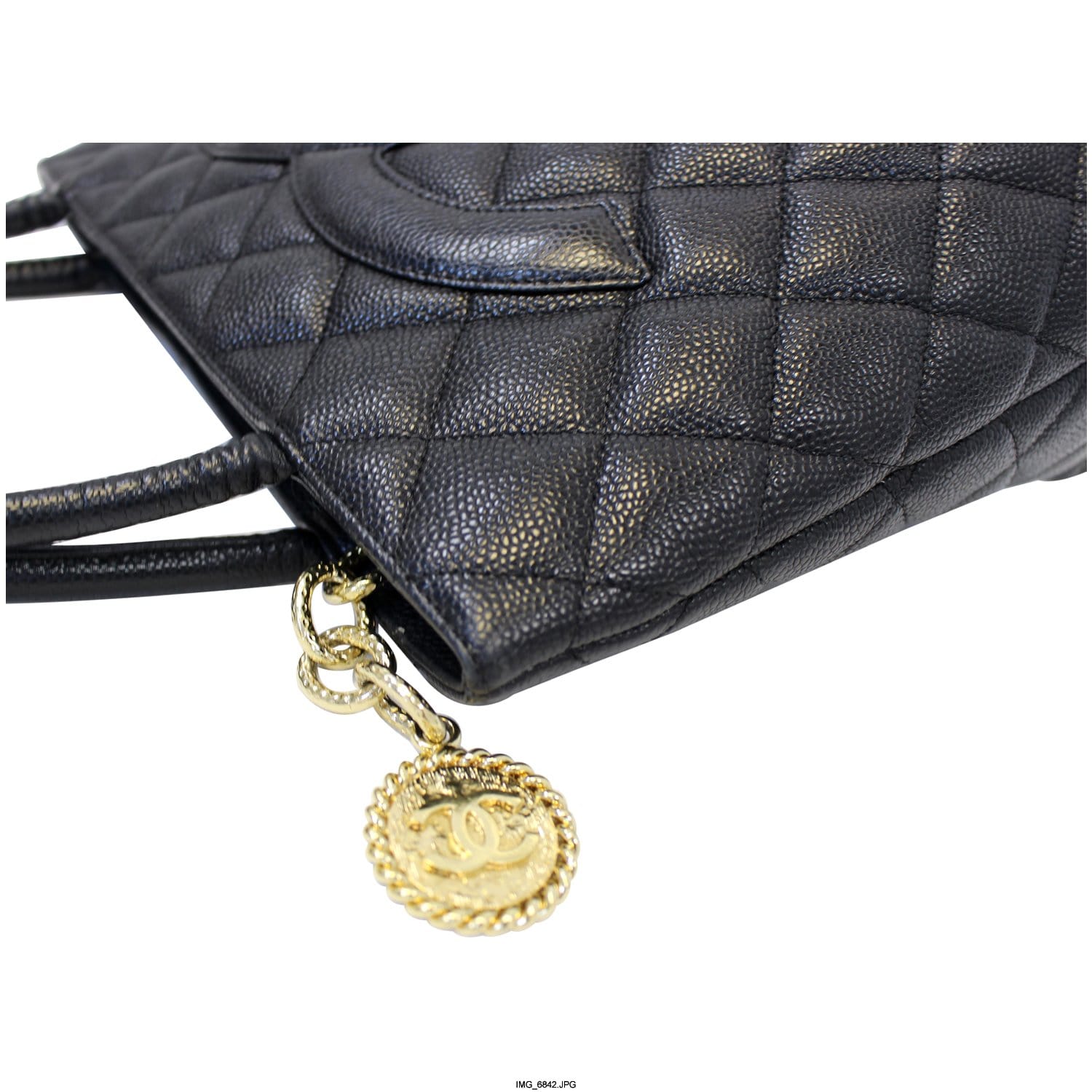 Chanel Medallion Quilted Caviar Leather Leather Tote Bag Black