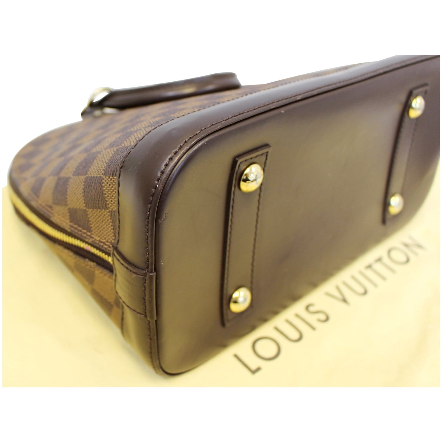 LOUIS VUITTON Alma Damier Ebene Satchel Handbag Brown